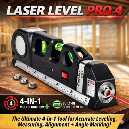 4-in-1 Laser Distance Meter + Laser Level Tape Measure